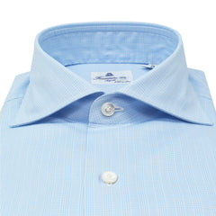 Classic shirt Napoli 170 a due cotton Giza45 Light blue checks. Without Arriccio