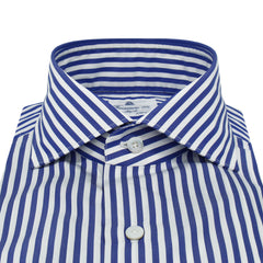 Classic slim fit shirt Milano cotton Giza 45 170 a due wide stripe blue