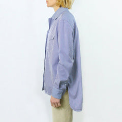 Women's shirt Antonia in blue striped cotton with front pockets