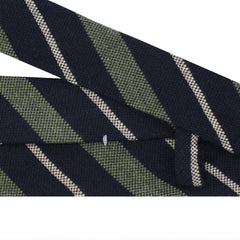 Anversa hand-finished cashmere tie. Striped green, black, grey