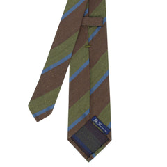 Anversa hand-finished silk tie. Striped green, brown, light blue.