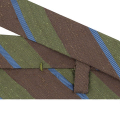 Anversa hand-finished silk tie. Striped green, brown, light blue.