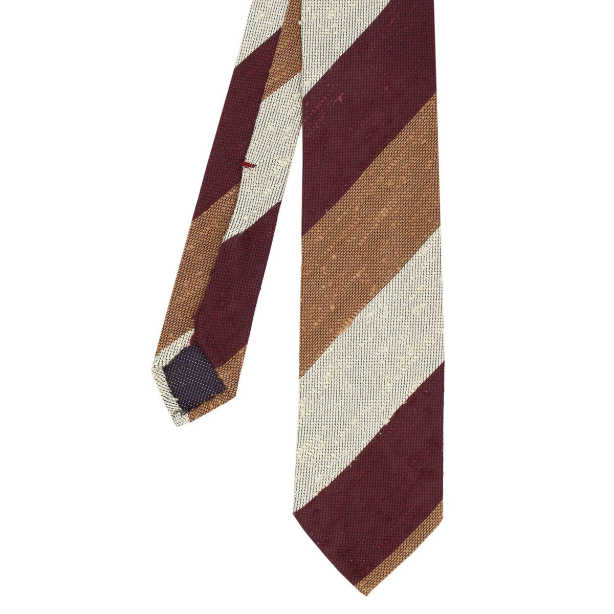 Anversa hand-finished silk tie. Striped cream, burgundy, orange.