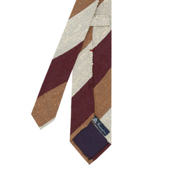 Anversa hand-finished silk tie. Striped cream, burgundy, orange.