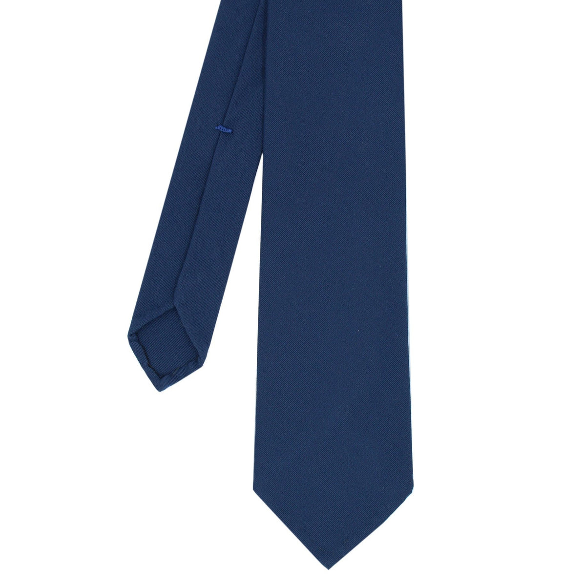 Anversa hand-finished wool and cotton tie. Single colour Blue