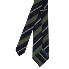 Anversa hand-finished cashmere tie. Striped green, black, grey