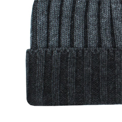 Cashmere ribbed hat with salt treatment. Dark Gray