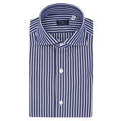 Classic Napoli wide striped cotton shirt blue