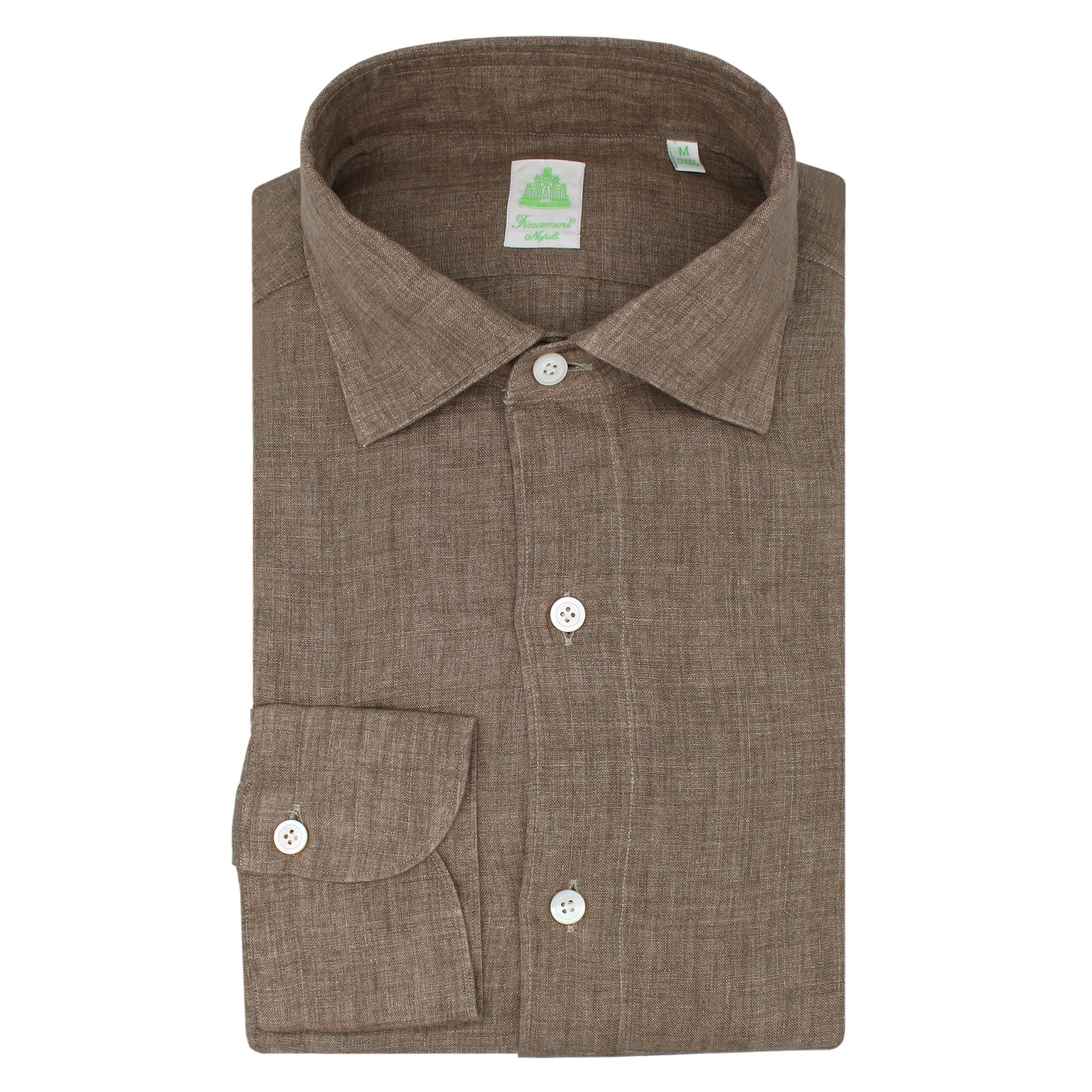 FINAMORE REGULAR SPORT SHIRT IN LINEN BROWN