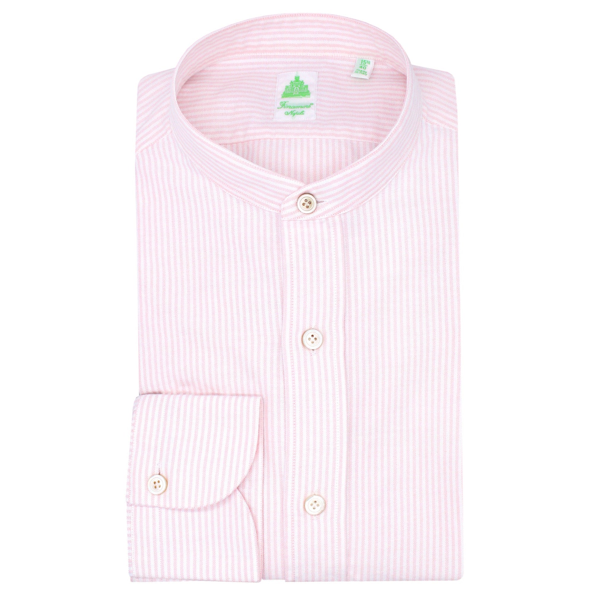 Finamore cotton shirt korean collar. Stripe pink