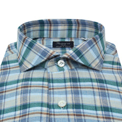 Slim Milano green and light blue checked cotton shirt