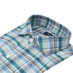 Slim Milano green and light blue checked cotton shirt