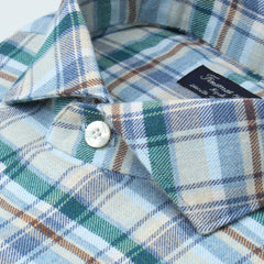 Slim Milano green and light blue checked cotton shirt