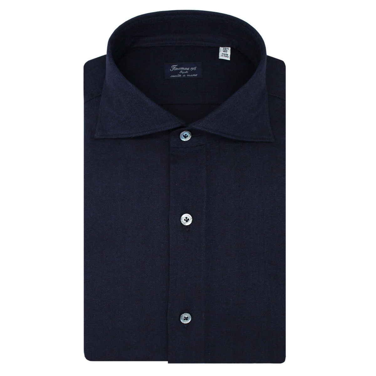 Milano flannel herringbone blue slim fit shirt