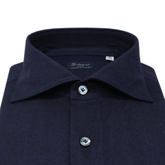 Milano flannel herringbone blue slim fit shirt