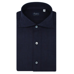 Milano flannel herringbone blue slim fit shirt