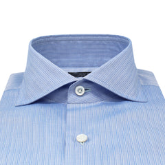 Classic regular shirt Napoli in light blue striped cotton. Carlo Riva fabric