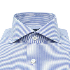 Classic Naples French collar shirt in light blue striped cotton