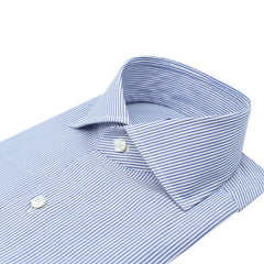 Classic Naples French collar shirt in light blue striped cotton