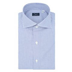 Classic Naples French collar shirt in light blue striped cotton