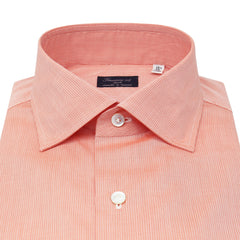 Classic Napoli shirt in orange cotton, white micro stripe. Carlo Riva fabric