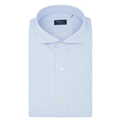 Classic Naples shirt in light blue cotton with darts on the back