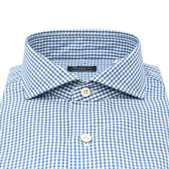 Classic Napoli cotton and silk blue checked shirt. Carlo Riva Fabric