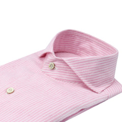 Classic Napoli shirt in white and pink striped cotton and cashmere. Carlo Riva