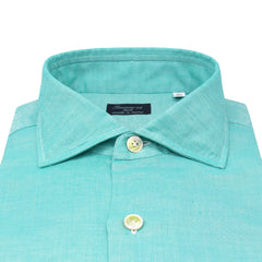 Classic regular shirt Napoli in green cotton and linen. Carlo Riva fabric