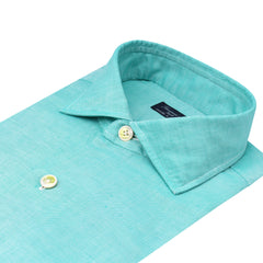 Classic regular shirt Napoli in green cotton and linen. Carlo Riva fabric