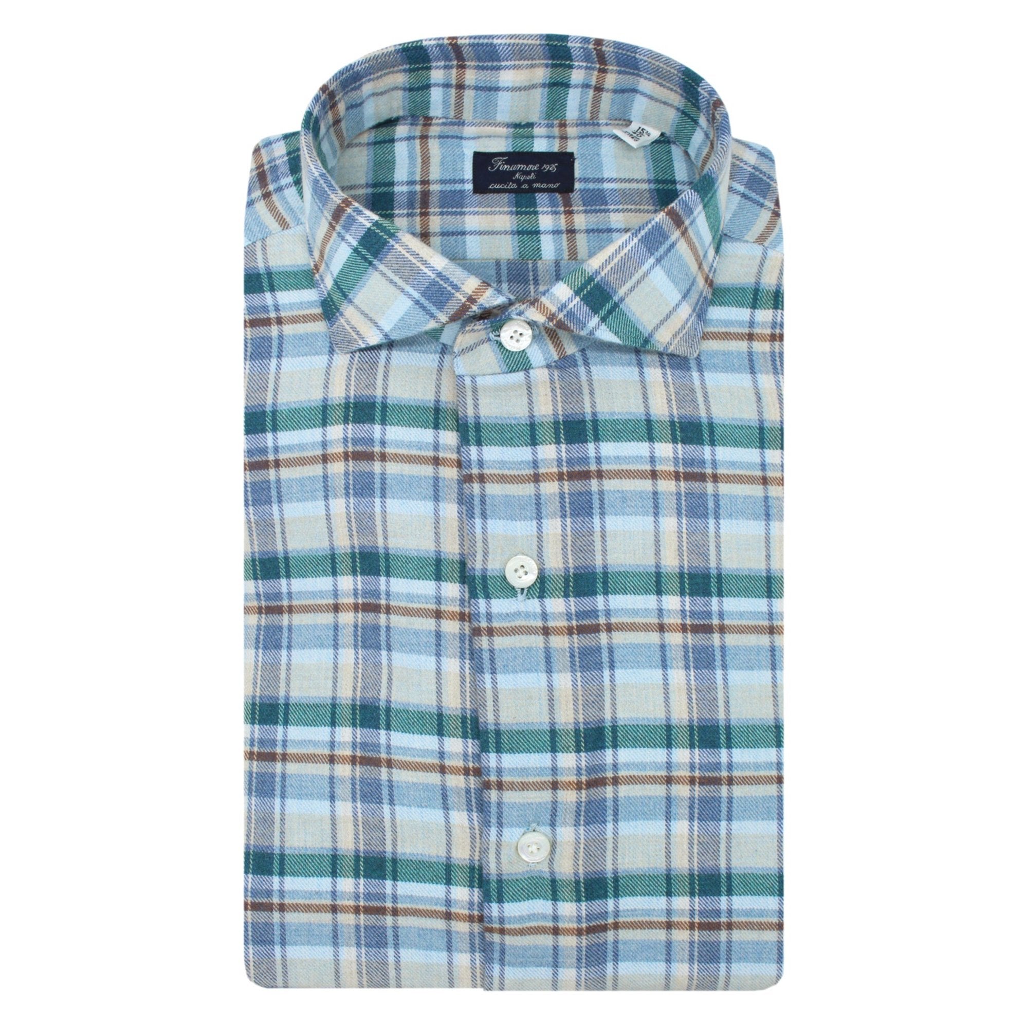 Slim Milano green and light blue checked cotton shirt