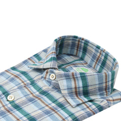 Light blue and green checked cotton Tokyo sports shirt