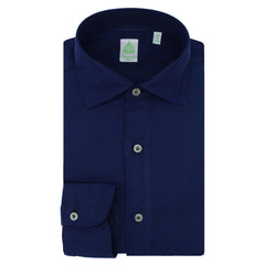 Tokyo slim fit sports shirt in dark blue cotton twill