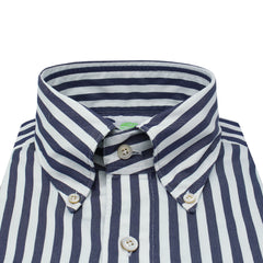 Tokyo slim sports shirt in striped cotton twill