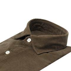 Slim tokyo cotton sport shirt in velvet milleraies blu or brown