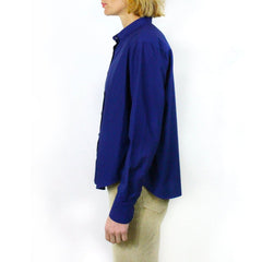 Vittoria women's blue cotton shirt, guru collar.